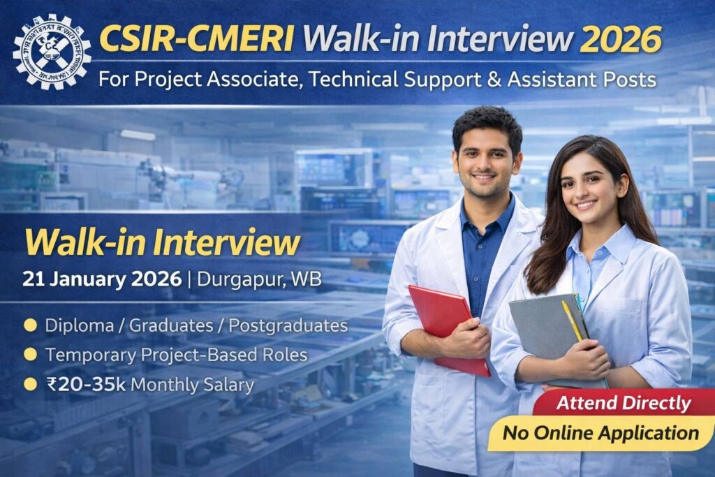 CSIR-CMERI Recruitment 2026 Walk-in Interview for Project Associate, Technical Support & Assistant Posts