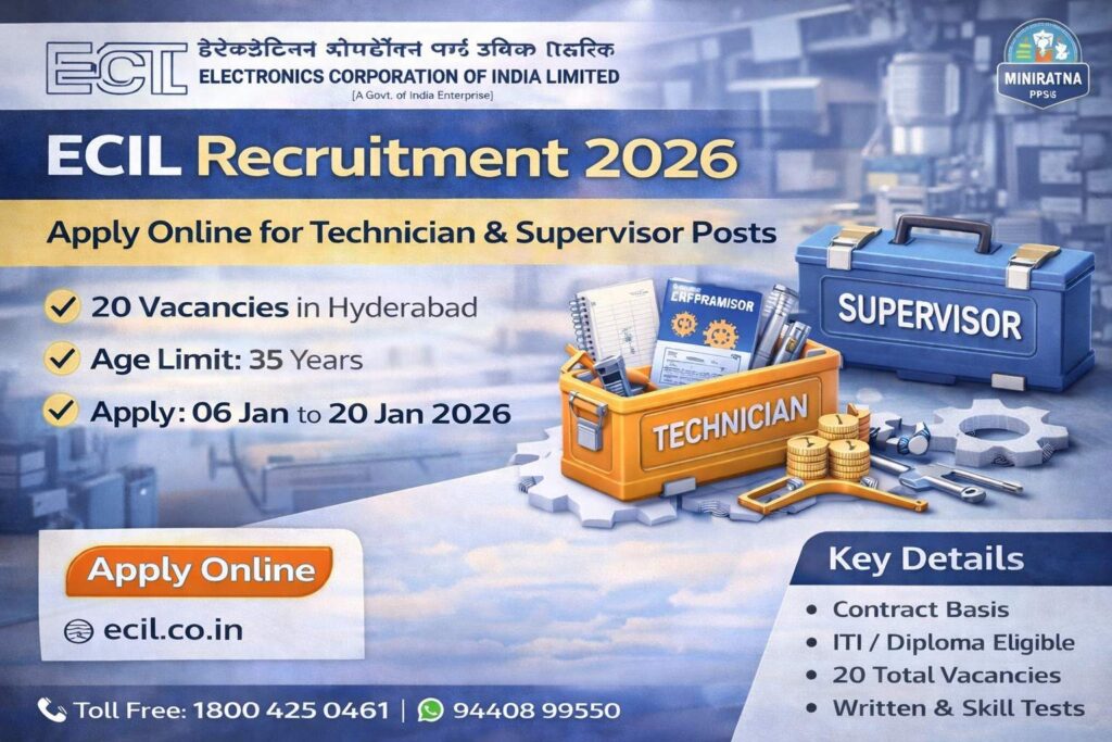 ECIL Recruitment 2026 Apply Online for Technician and Supervisor Posts on Contract Basis in Hyderabad