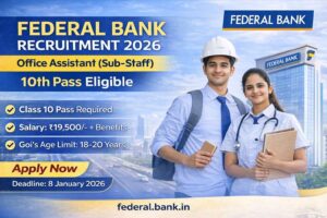 Federal Bank Recruitment 2026 Apply for Office Assistant (Sub-Staff) Posts, 10th Pass Eligible