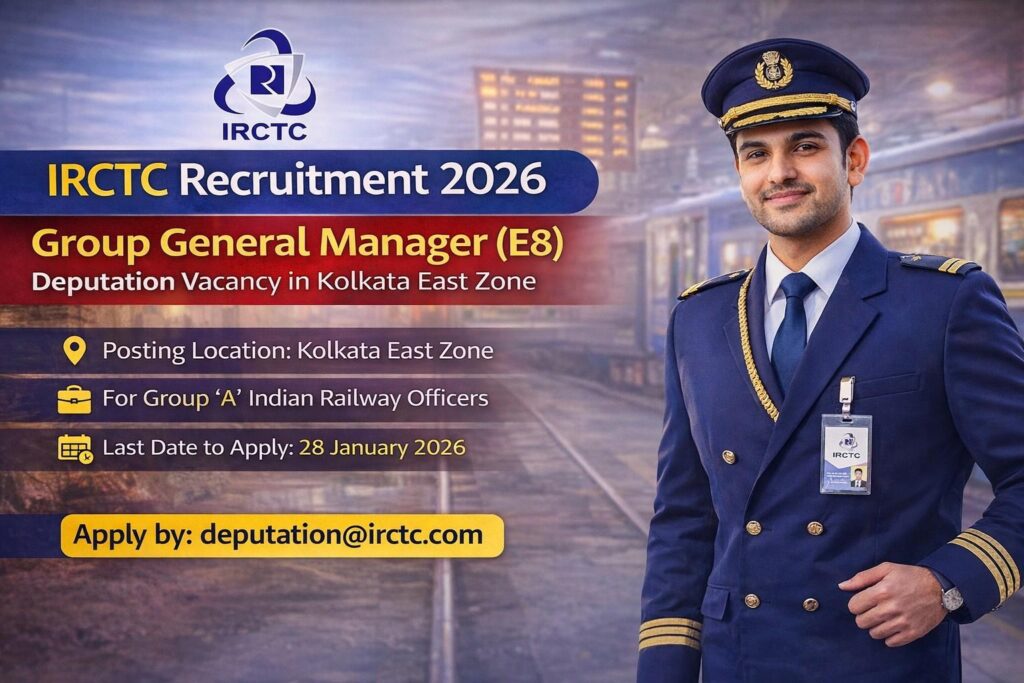 IRCTC Recruitment 2026 Apply Now for Group General Manager (E8) Post on Deputation in Kolkata
