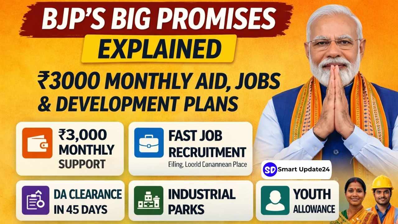 Viral BJP Promise List | 3000 Monthly Aid, Jobs, DA Update and Infrastructure Plans Viral BJP Promise List | 3000 Monthly Aid, Jobs, DA Update and Infrastructure Plans