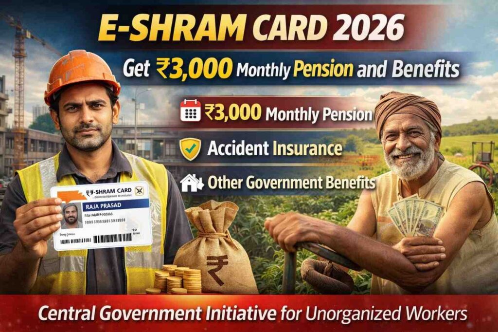 E-Shram Card 2026 Get 3,000 Monthly Pension, Accident Insurance and Other Government Benefits