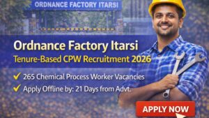 Indian Ordnance Factory Recruitment 2026 265 Vacancies -Male and Female can apply