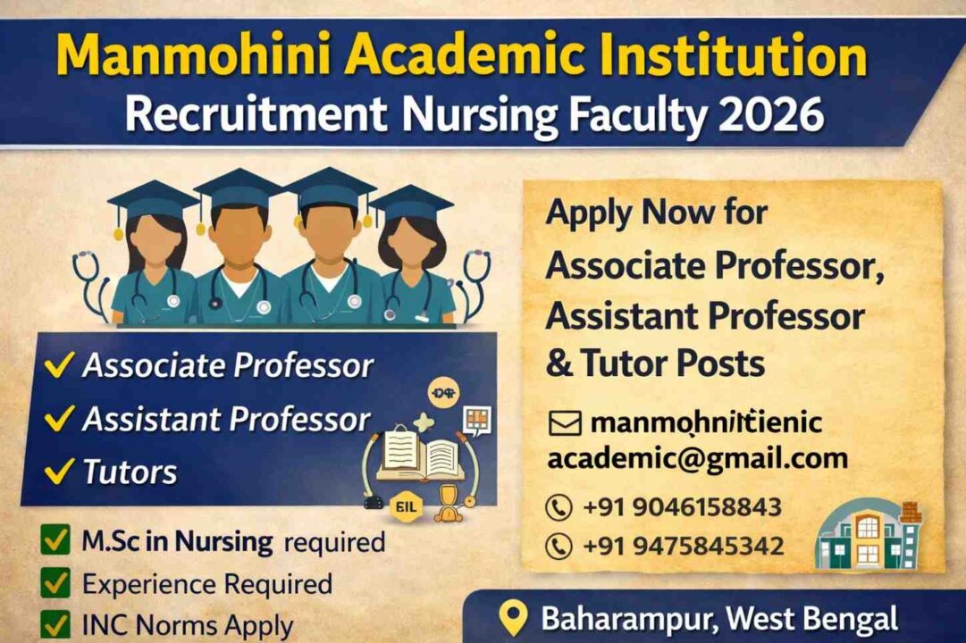 Manmohini Academic Institution Recruitment Nursing Faculty 2026 | Apply Now for Associate Professor, Assistant Professor & Tutor Posts Manmohini Academic Institution Recruitment Nursing Faculty 2026 Apply Now for Associate Professor, Assistant Professor & Tutor Posts
