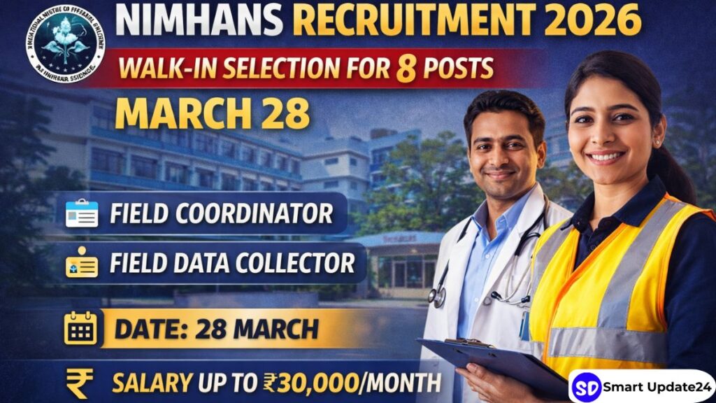 NIMHANS Recruitment 2026 Walk-in Selection for Field Coordinator and Data Collector Posts on March 28