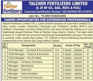 Talcher Fertilizers Limited Recruitment Notice