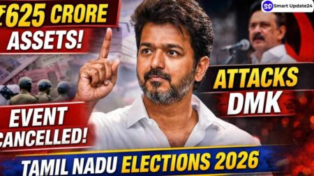 Tamil Nadu Elections 2026 | Vijay Declares ₹625 Crore Assets, Cancels Event Over Security Row Tamil Nadu Elections 2026 Vijay Declares ₹625 Crore Assets, Cancels Event Over Security Row