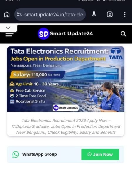 Tata Electronics Recruitment 2026 | Apply Now –ITI/Diploma/Graduate, Jobs Open in Production Department Near Bengaluru, Check Eligibility, Salary and Benefits
